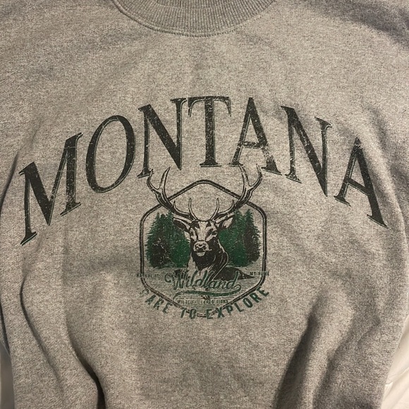 TILLYS FULL TILT MONTANA GREY WOMENS SMALL CREWNECK CUTE DEER GREEN GRAPHIC - Picture 3 of 6